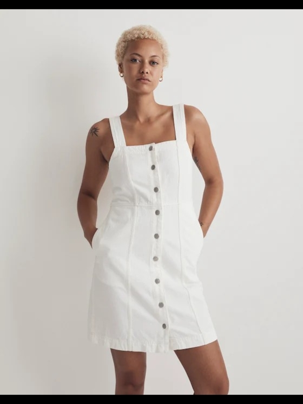 Madewell Denim Square-Neck Sleeveless Mini Dress in Tile White Size 4